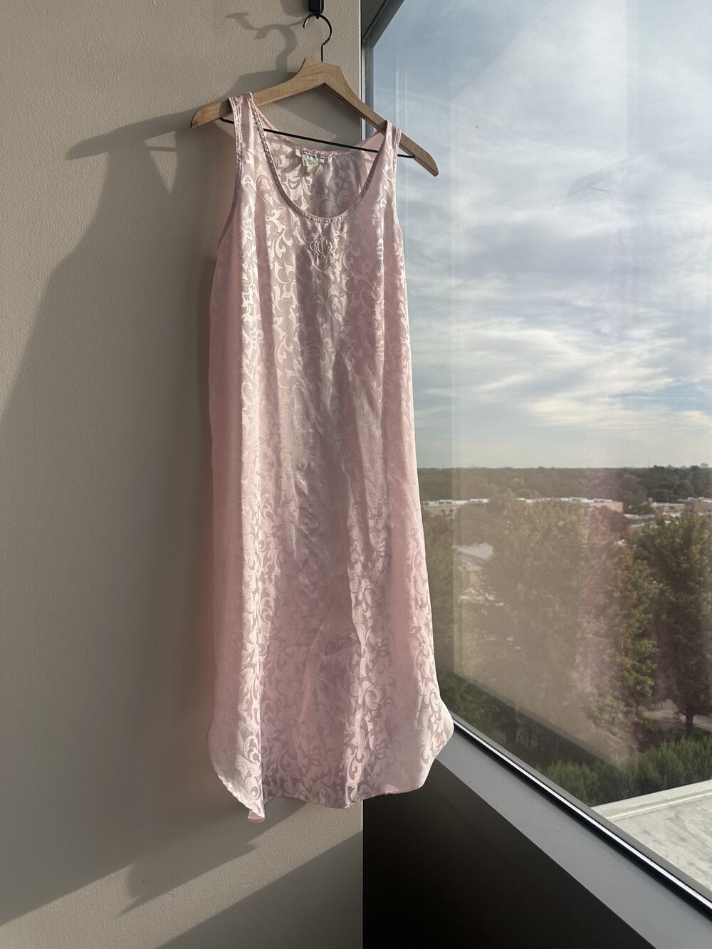 Vintage Christian Dior Neiman Marcus Pink Damask Satin Nightgown